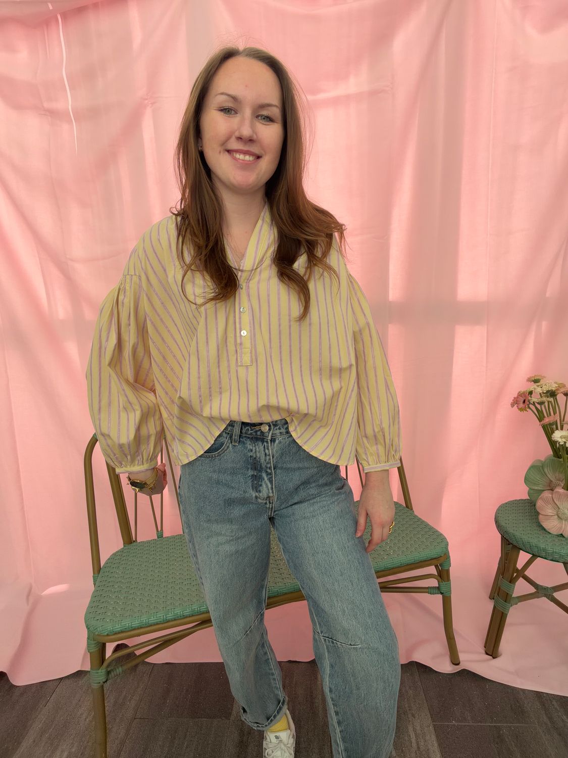 BLOES GEEL MET ROZE STREEPJES