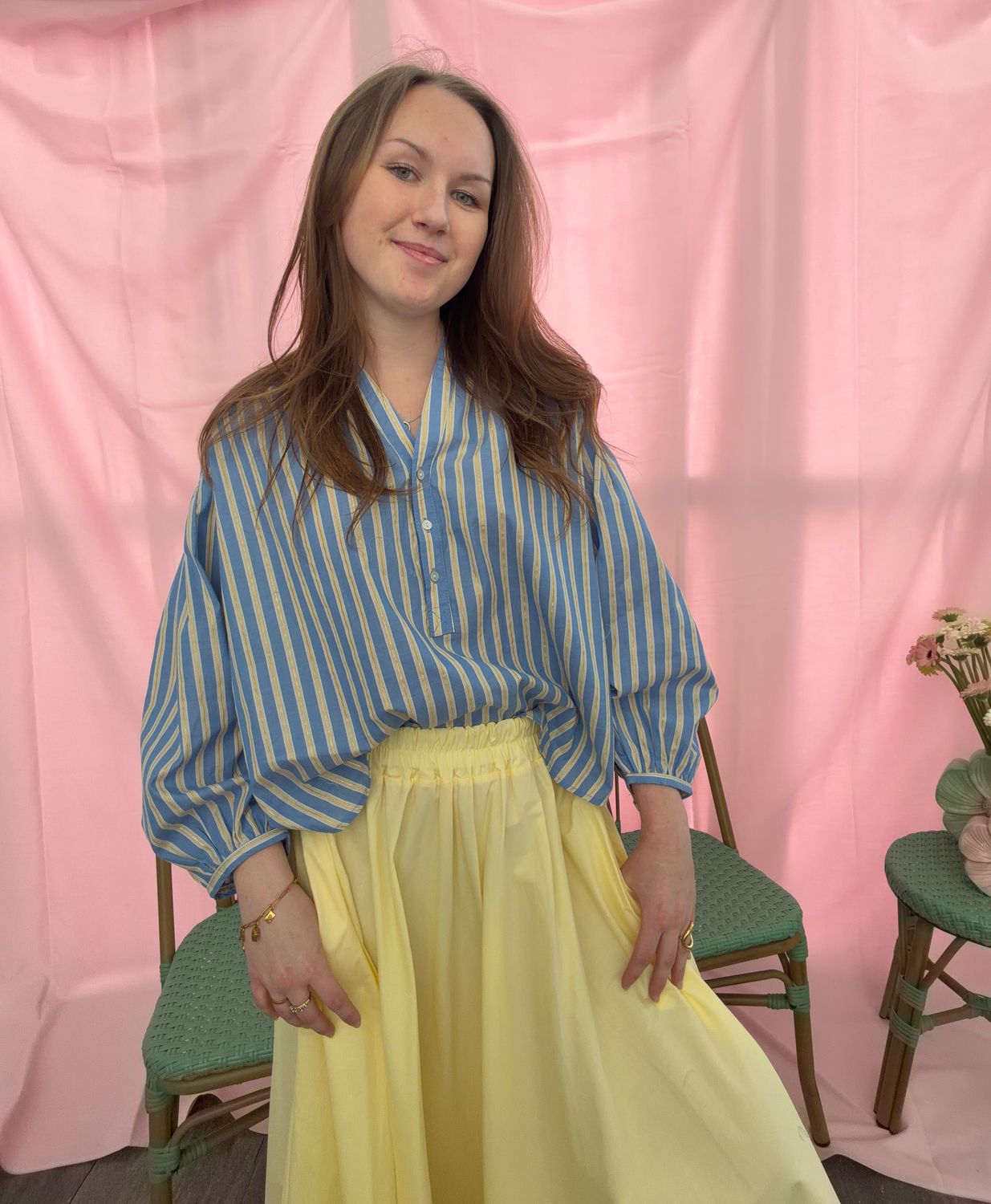 BLOES BLAUW MET GELE STREEPJES