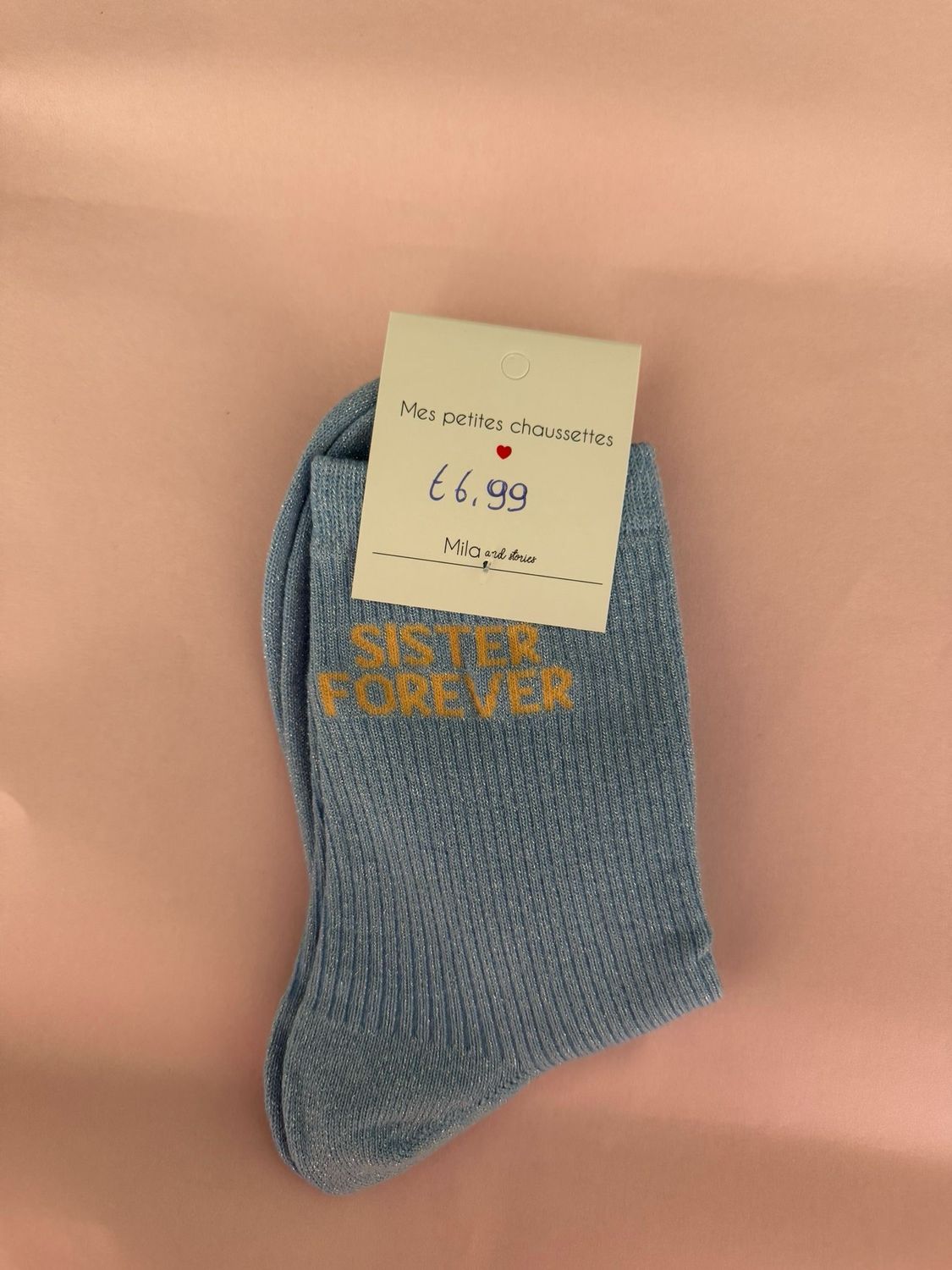 GLITTER KOUSEN PASTEL BLAUW ‘SISTER FOREVER’