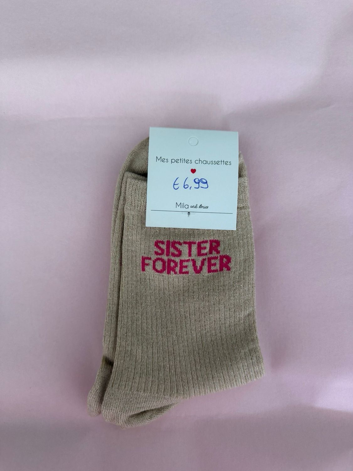 GLITTER KOUSEN BEIGE ‘SISTER FOREVER’