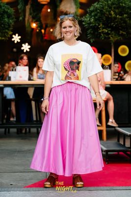 LANGE ROK MET ZAKKEN ROZE