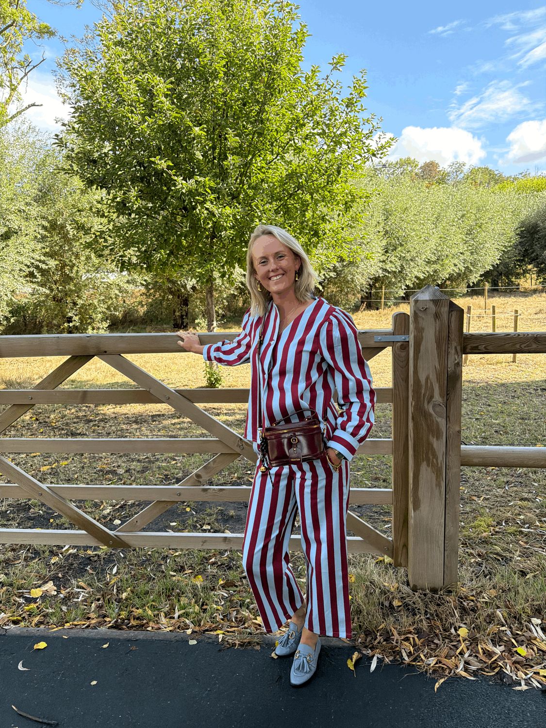 BROEK GESTREEPT BLAUW/BORDEAUX