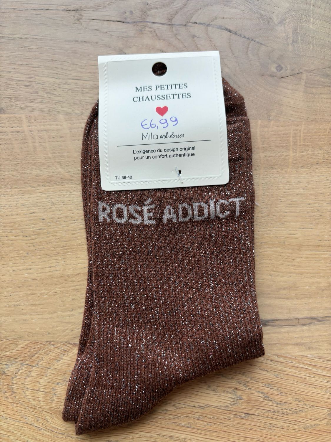 GLITTER KOUSEN BRUIN ‘ROSÉ ADDICT’