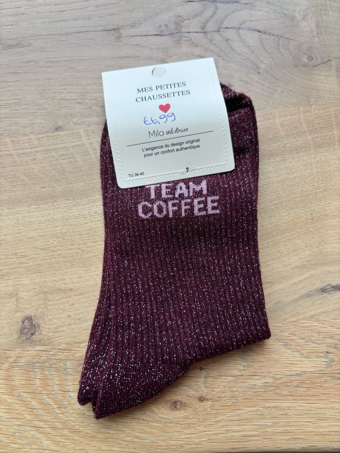 GLITTER KOUSEN BURGUNDY ‘TEAM COFFEE’