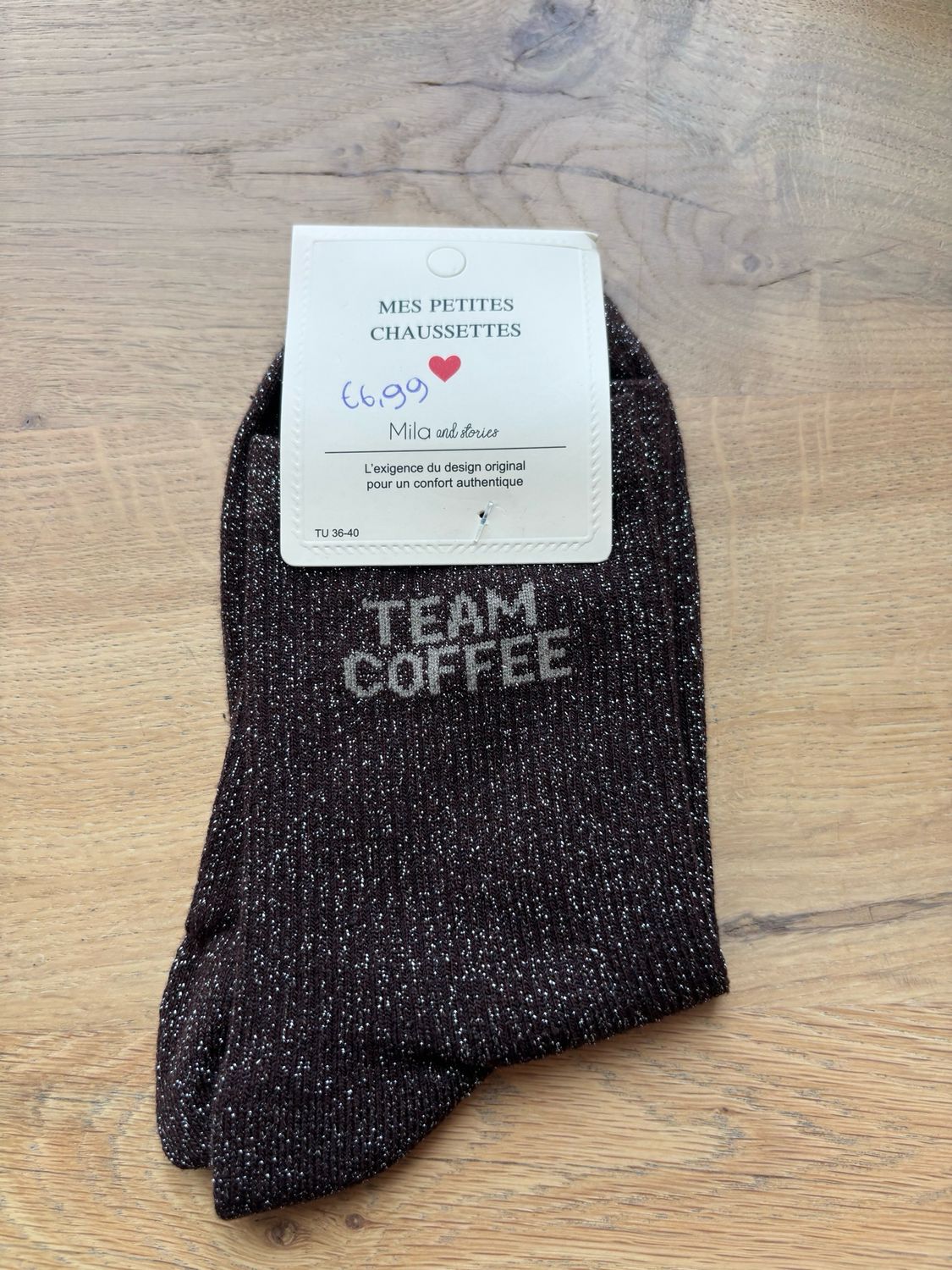 GLITTER KOUSEN BRUIN ‘TEAM COFFEE’
