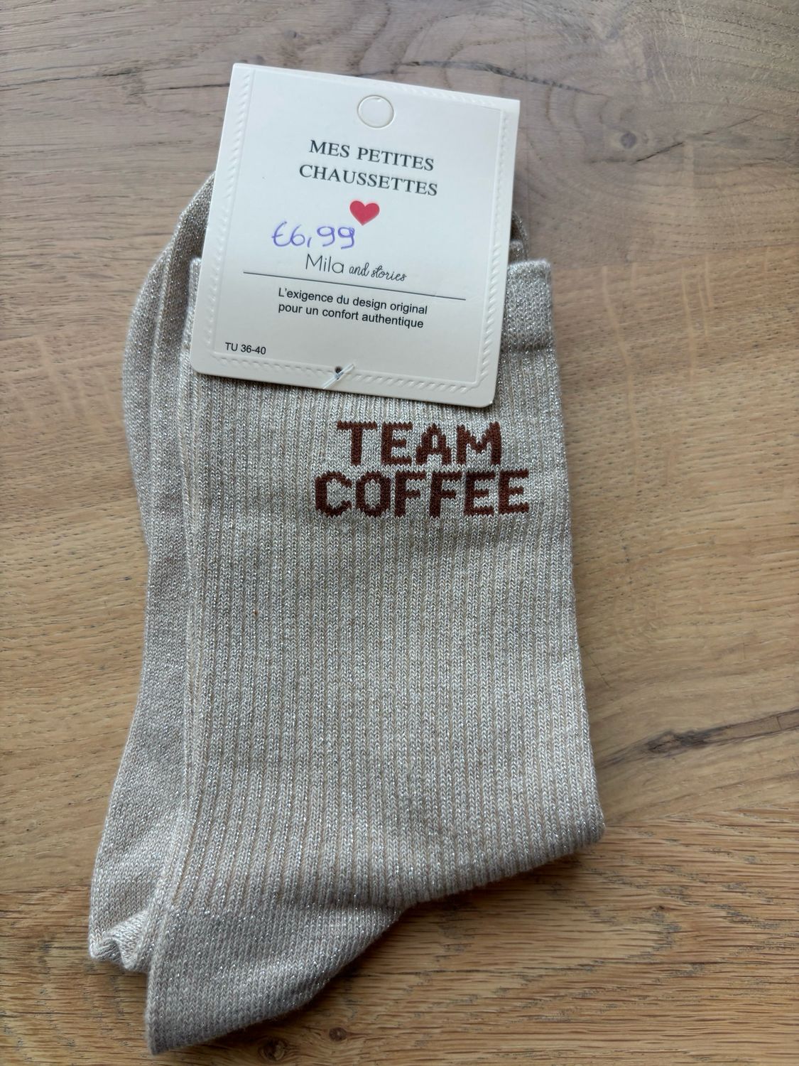 GLITTER KOUSEN BEIGE ‘TEAM COFFEE’