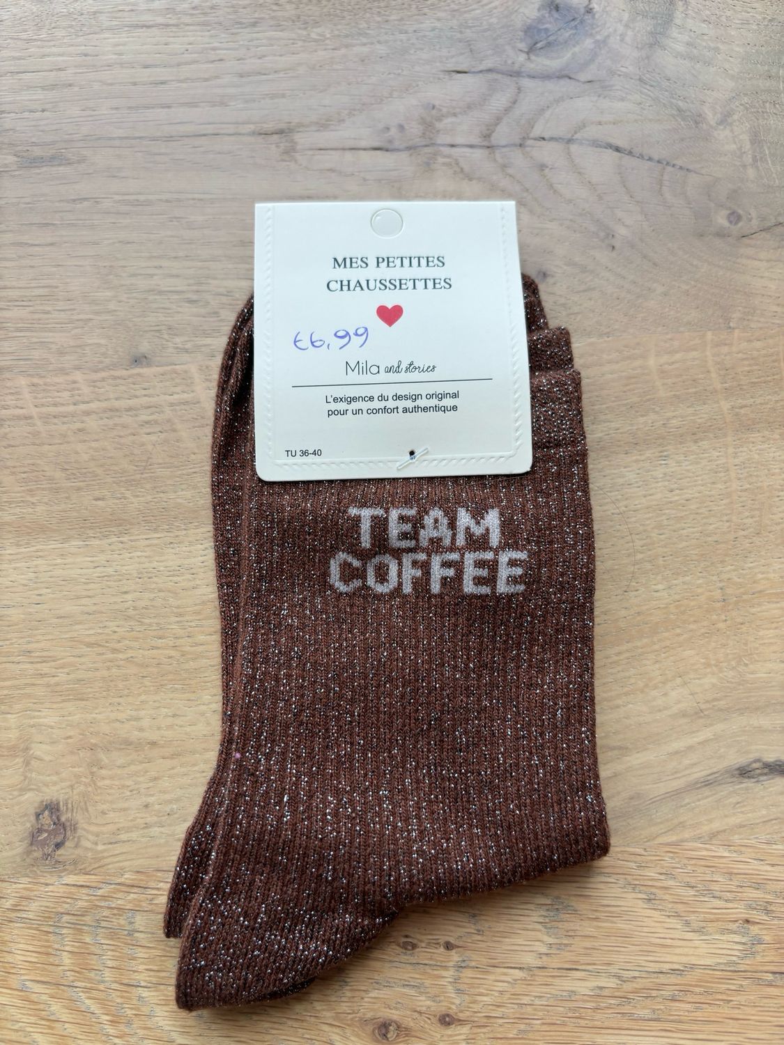 GLITTER KOUSEN DONKER BRUIN ‘TEAM COFFEE’