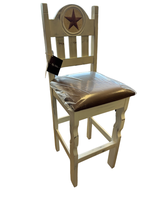 Texas Stool 30&quot; 2 Carved Stars Tobacco Vinyl-Nevada Finish