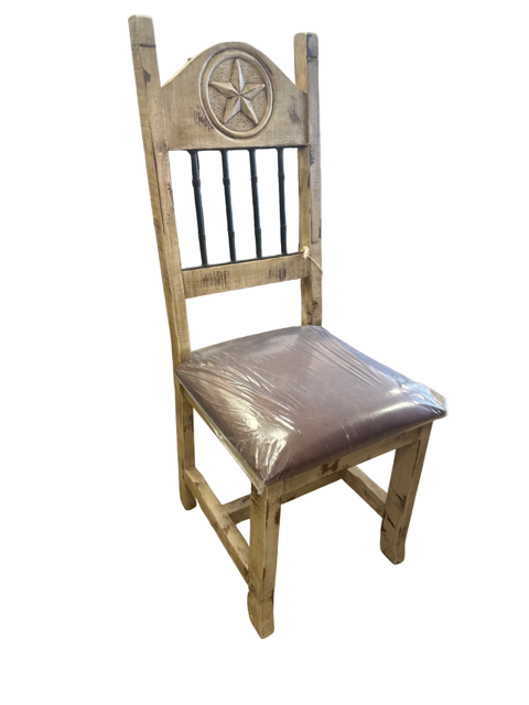 Iron Rustic Cushion Chair With Star-Oldie White Finish