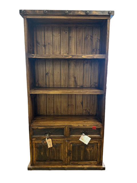Rustic 2 Drawers 2 Doors Bookcase-Dark Finish