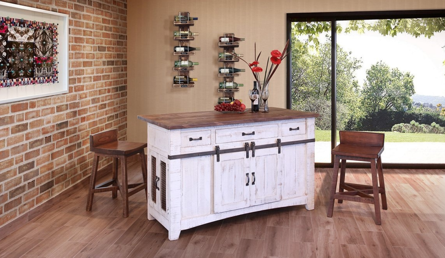 Pueblo Kitchen Island in White Finish