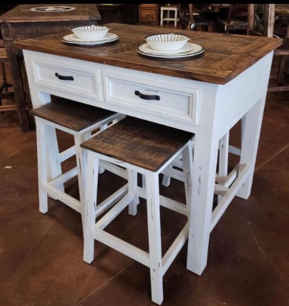Montana Kitchen Island in White Finish with Dark Top