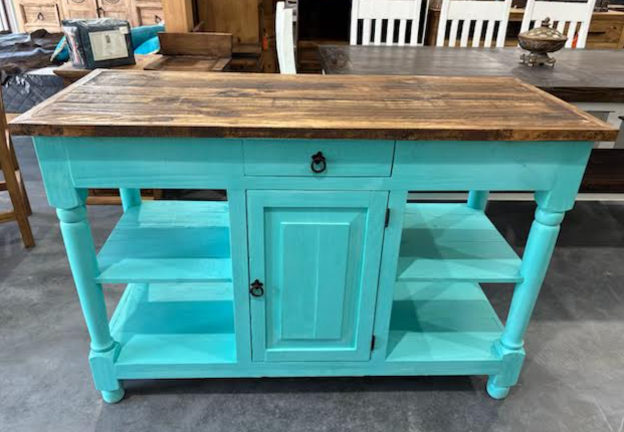 Santa Rita Kitchen Island in Turquoise Finish