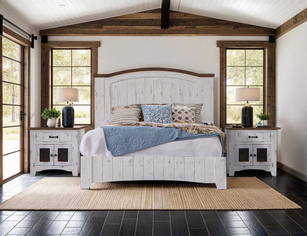 KING PUEBLO WHITE EASTERN KING BEDROOM SET WITH 2 NIGHTSTANDS &amp; 6 DRAWER DRESSER