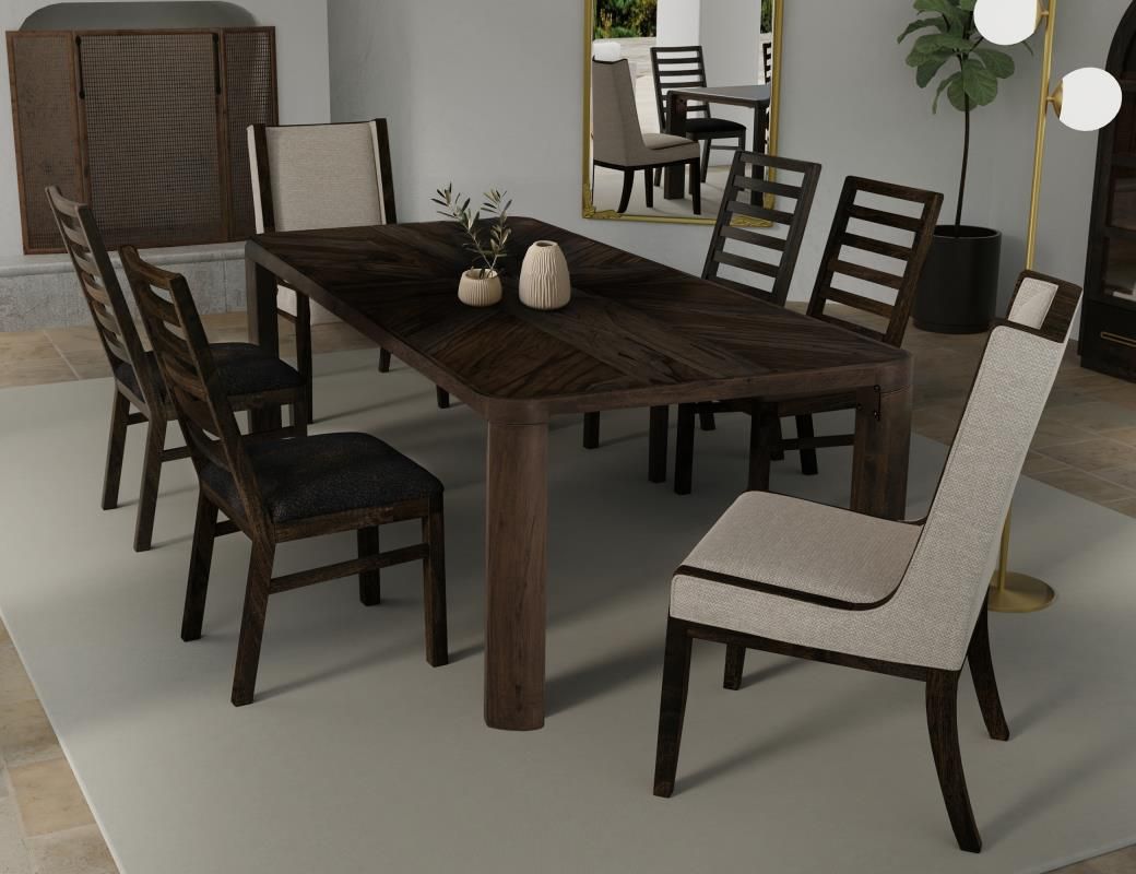 BALAM DINING TABLE WITH 4 WOODEN CHAIRS &amp; 2 UPHOLSTERED CHAIRS