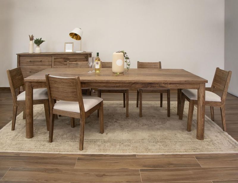 OLIMPIA RECTANGULAR TABLE WITH 6 UPHOLSTERED WOODEN CHAIRS