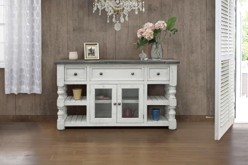 STONE 3 DRAWER 2 GLASS DOOR 60&#39;&#39; TV STAND