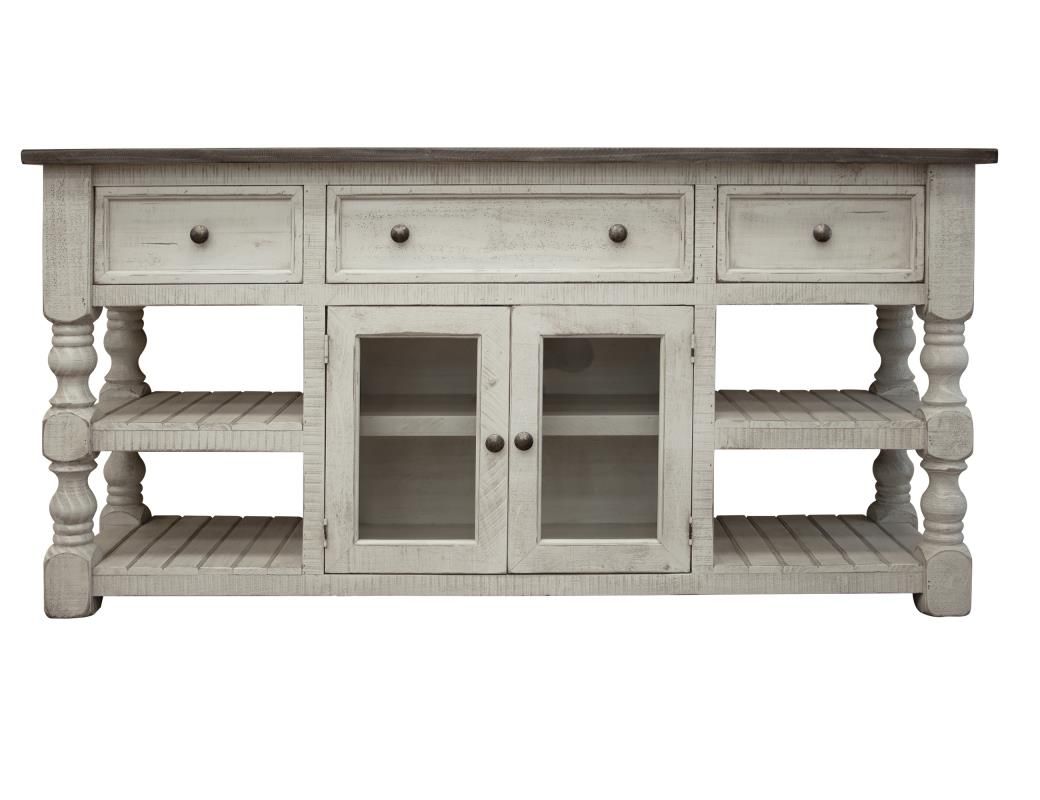 STONE 3 DRAWER 2 GLASS DOOR 70&#39;&#39; TV STAND
