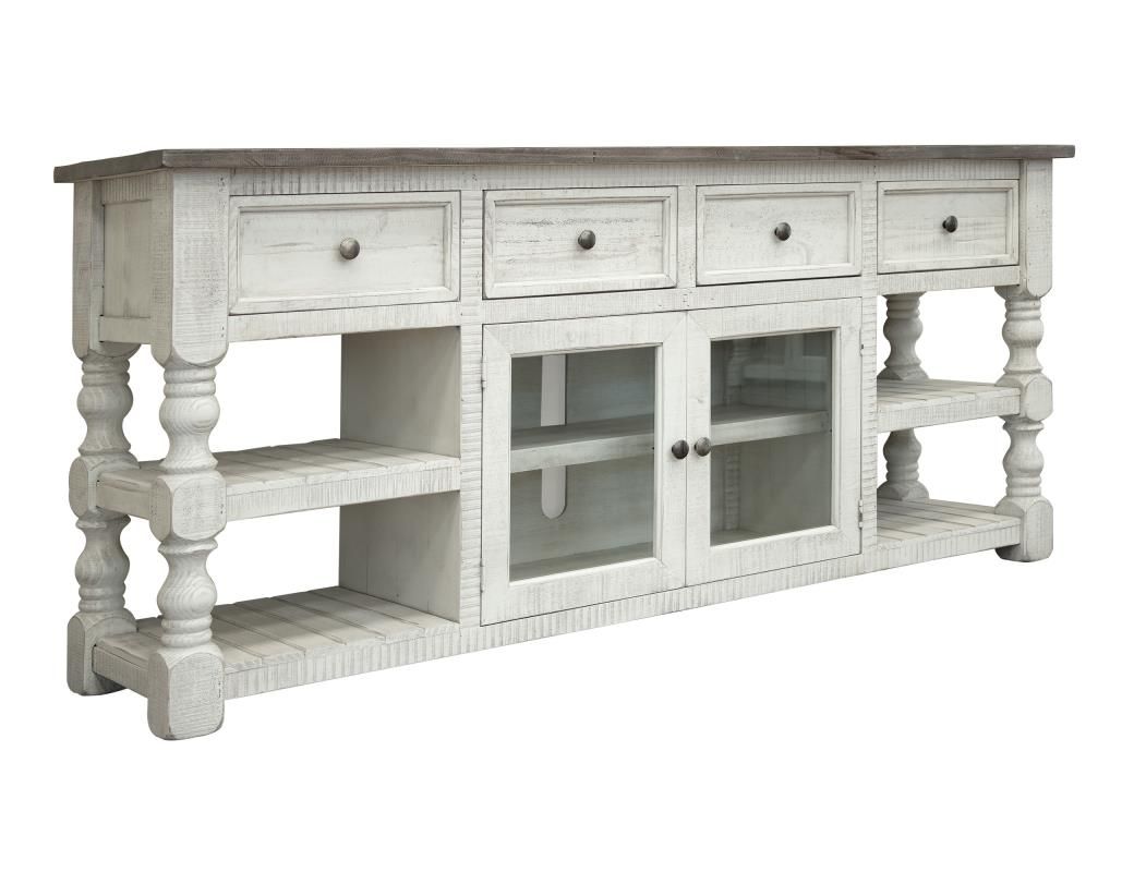 STONE 4 DRAWER 2 GLASS DOOR 80&#39;&#39; TV STAND