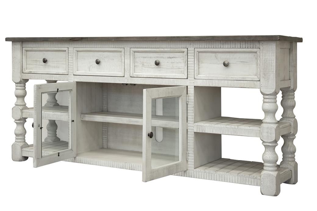 STONE 4 DRAWER 2 GLASS DOOR 80&#39;&#39; TV STAND