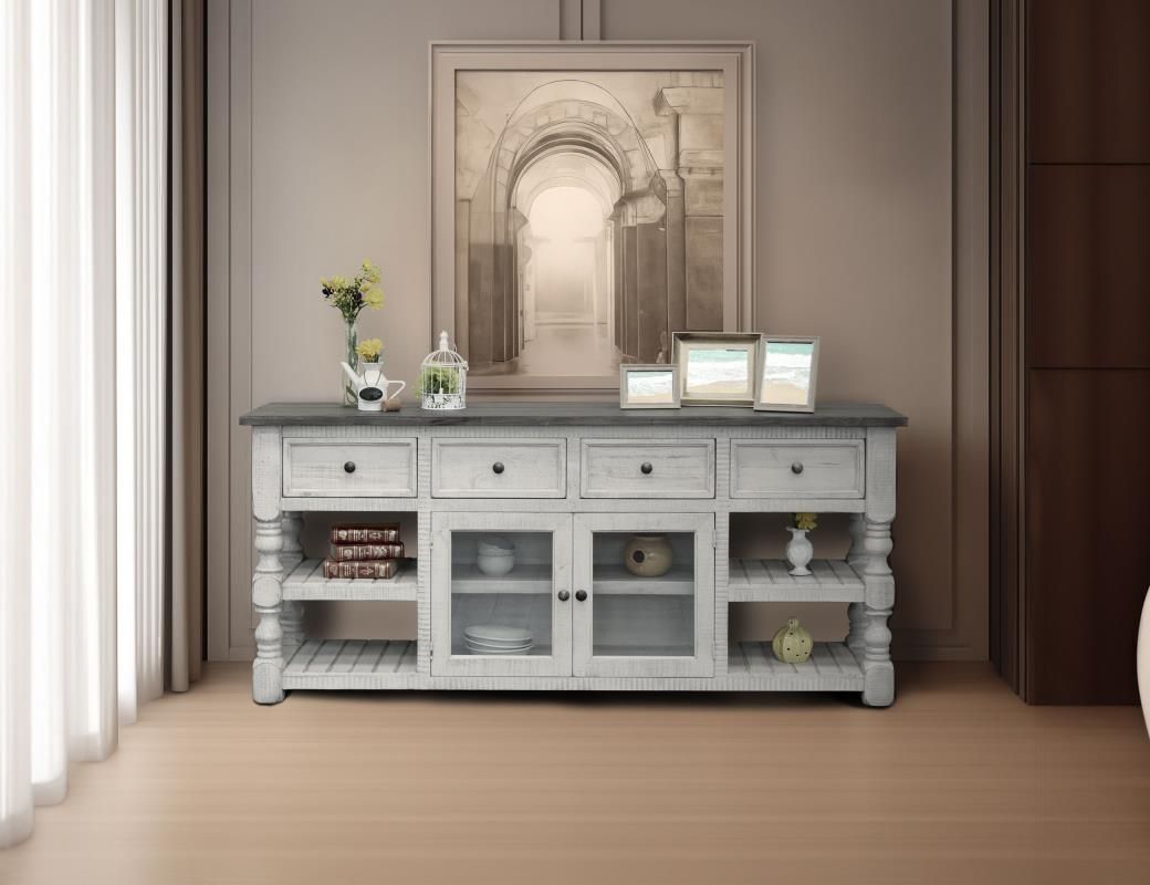 STONE 4 DRAWER 2 GLASS DOOR 80&#39;&#39; TV STAND