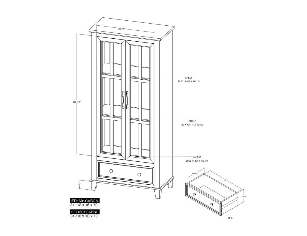 TOSCANA 1 DRAWER 2 GLASS DOORS CABINET