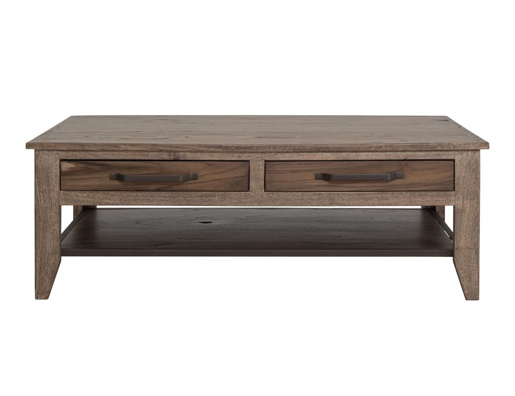 NATURAL TECA 4 DRAWER 1 SHELF COCKTAIL TABLE