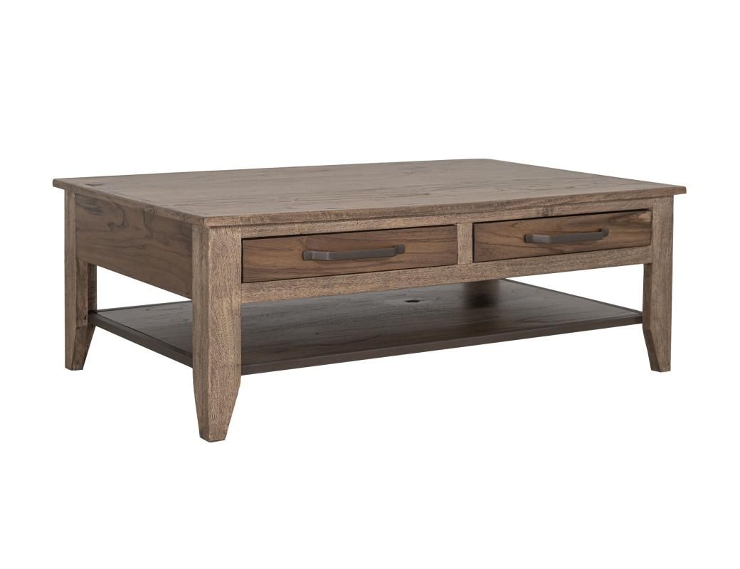 NATURAL TECA 4 DRAWER 1 SHELF COCKTAIL TABLE