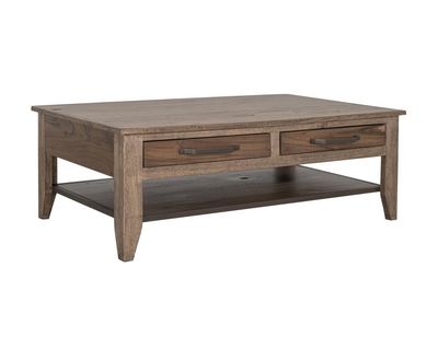 NATURAL TECA 4 DRAWER 1 SHELF COCKTAIL TABLE