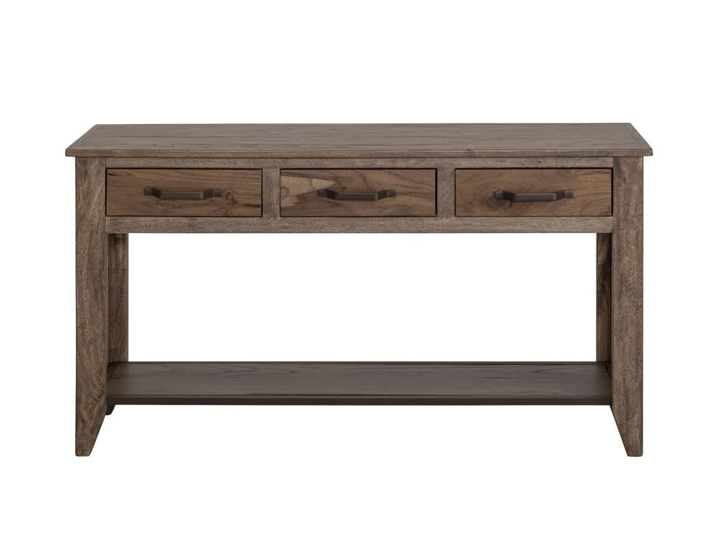 NATURAL TECA 3 DRAWER 1 SHELF SOFA TABLE