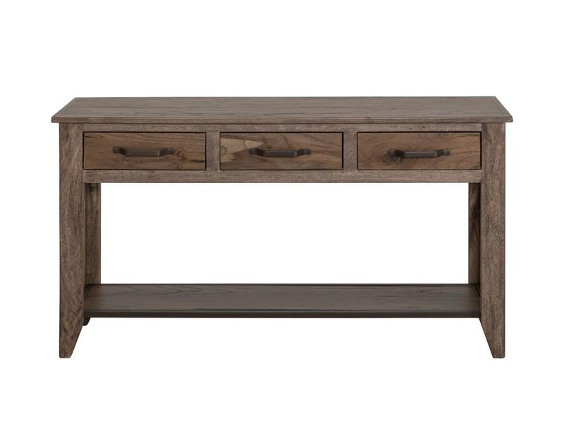 NATURAL TECA 3 DRAWER 1 SHELF SOFA TABLE