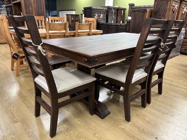 6 FT NASHVILLE DINING SET WITH 4 UPHOLSTERED  LADDER BACK CHAIRS AND 1 BENCH