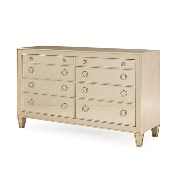 DRESSER WITH 8 DRAWERS AND SILVER TRAY