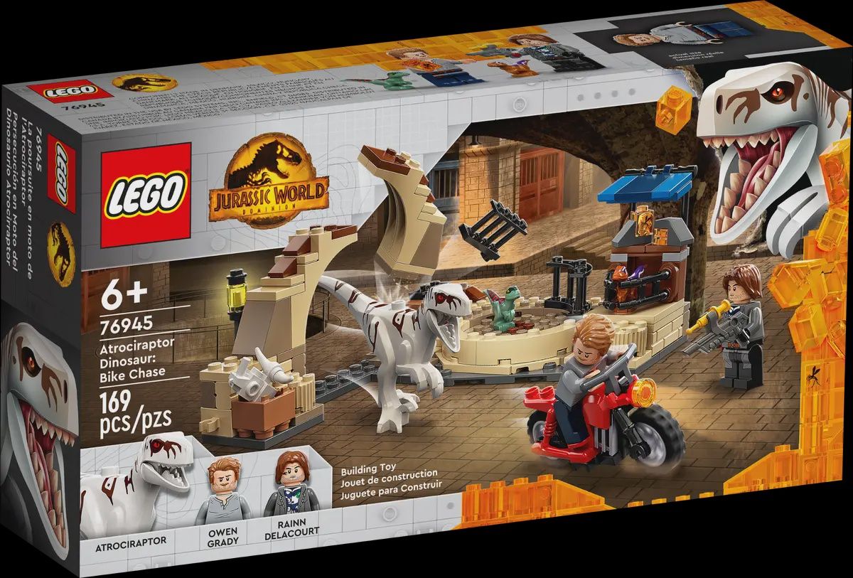 LEGO Jurassic World Atrociraptor dinosaurus motorachtervolging 76945