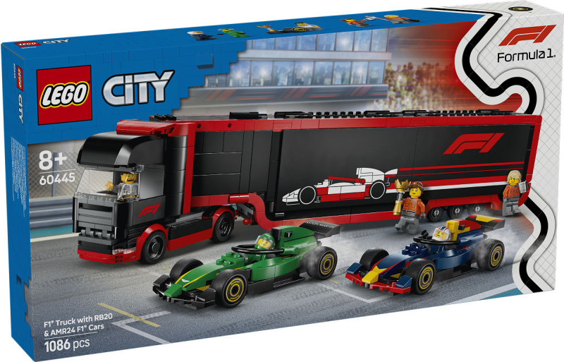 LEGO City F1 truck met RB20 en AMR24 F1 auto&#39;s 60445