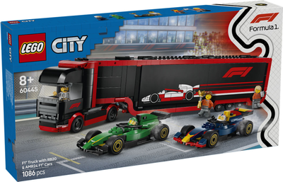 LEGO City F1 truck met RB20 en AMR24 F1 auto&#39;s 60445