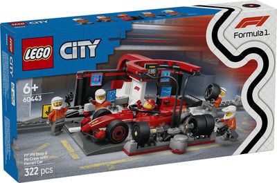 LEGO City F1 pitstop en pitcrew met Ferrari auto 60443