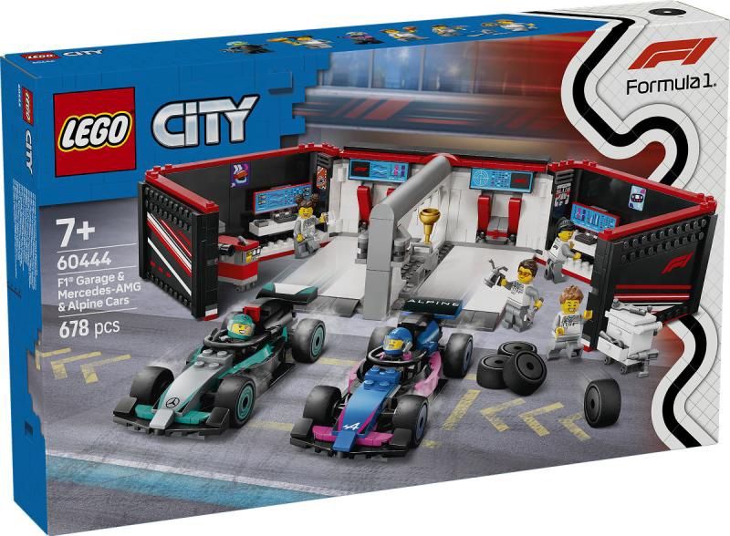 LEGO City F1 garage met Mercedes-AMG en Alpine auto&#39;s 60444