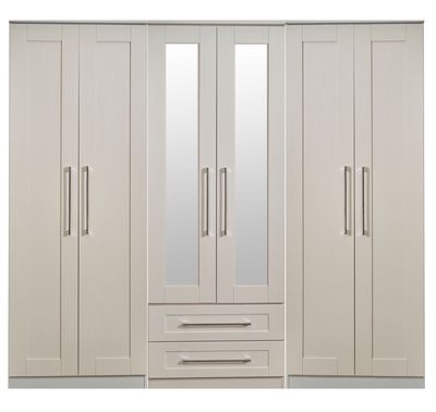 Claines 6 Door 2 Drawer Wardrobe with Mirrors
