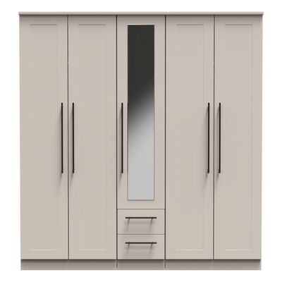 Barbourne 5 Door 2 Drawer Wardrobe with Mirror