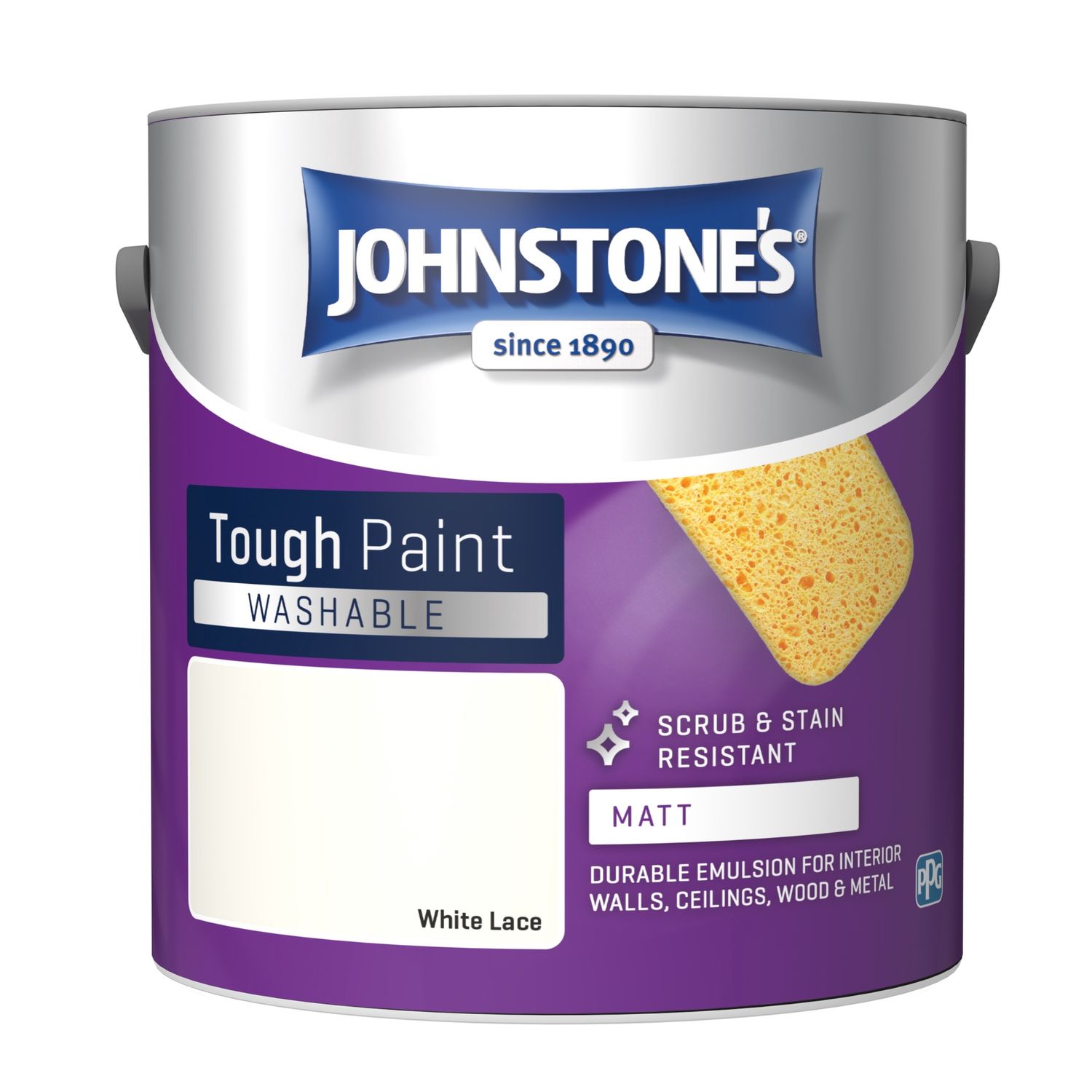 JOHNSTONES WASHABLE MATT WHITE LACE 2.5LT