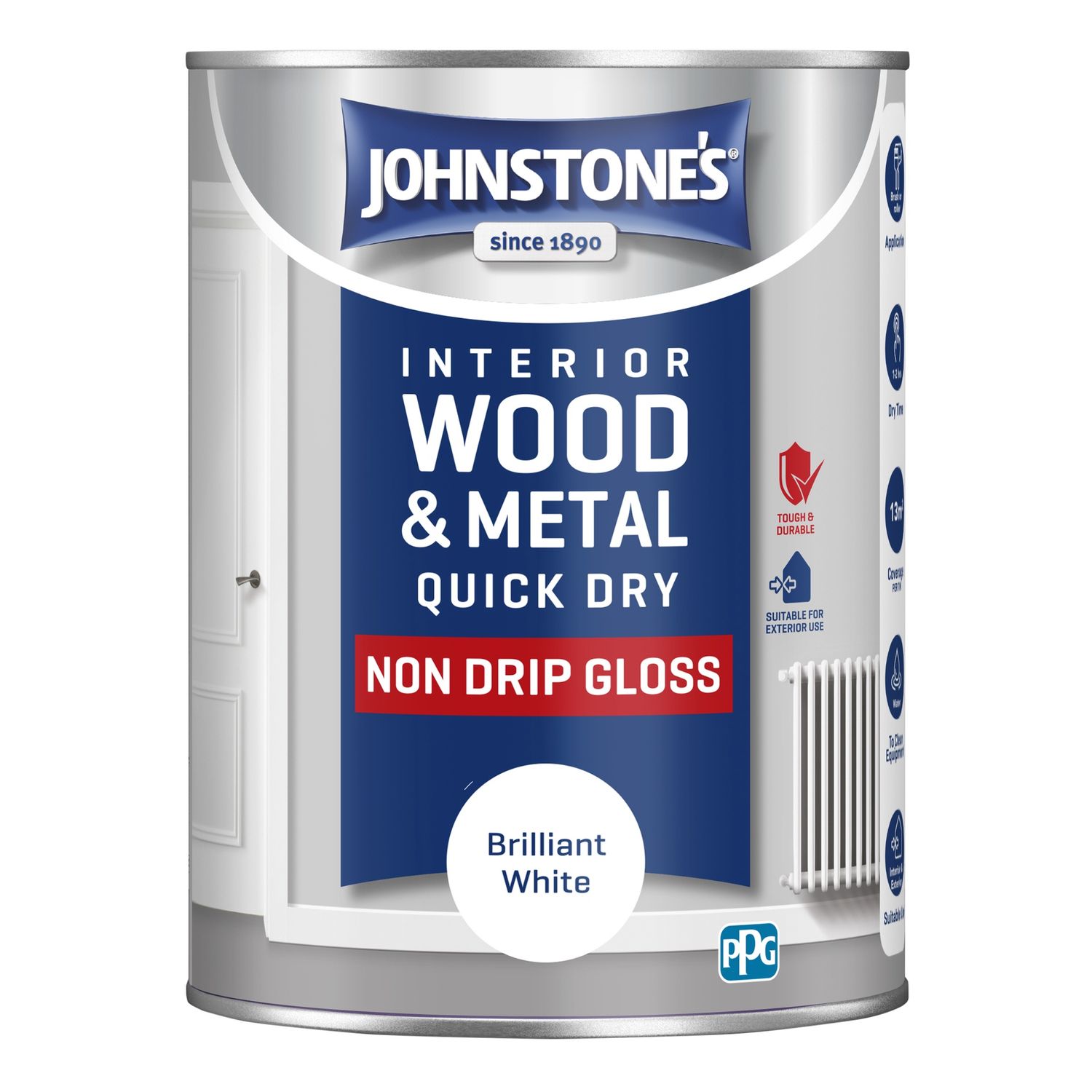 JOHNSTONES  QUICK DRY GLOSS BRILLIANT WHITE 250ML