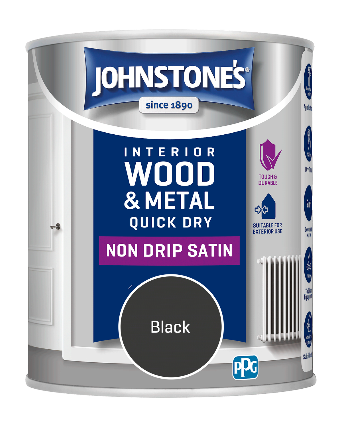 JOHNSTONES  QUICK DRY SATIN BLACK 750ML