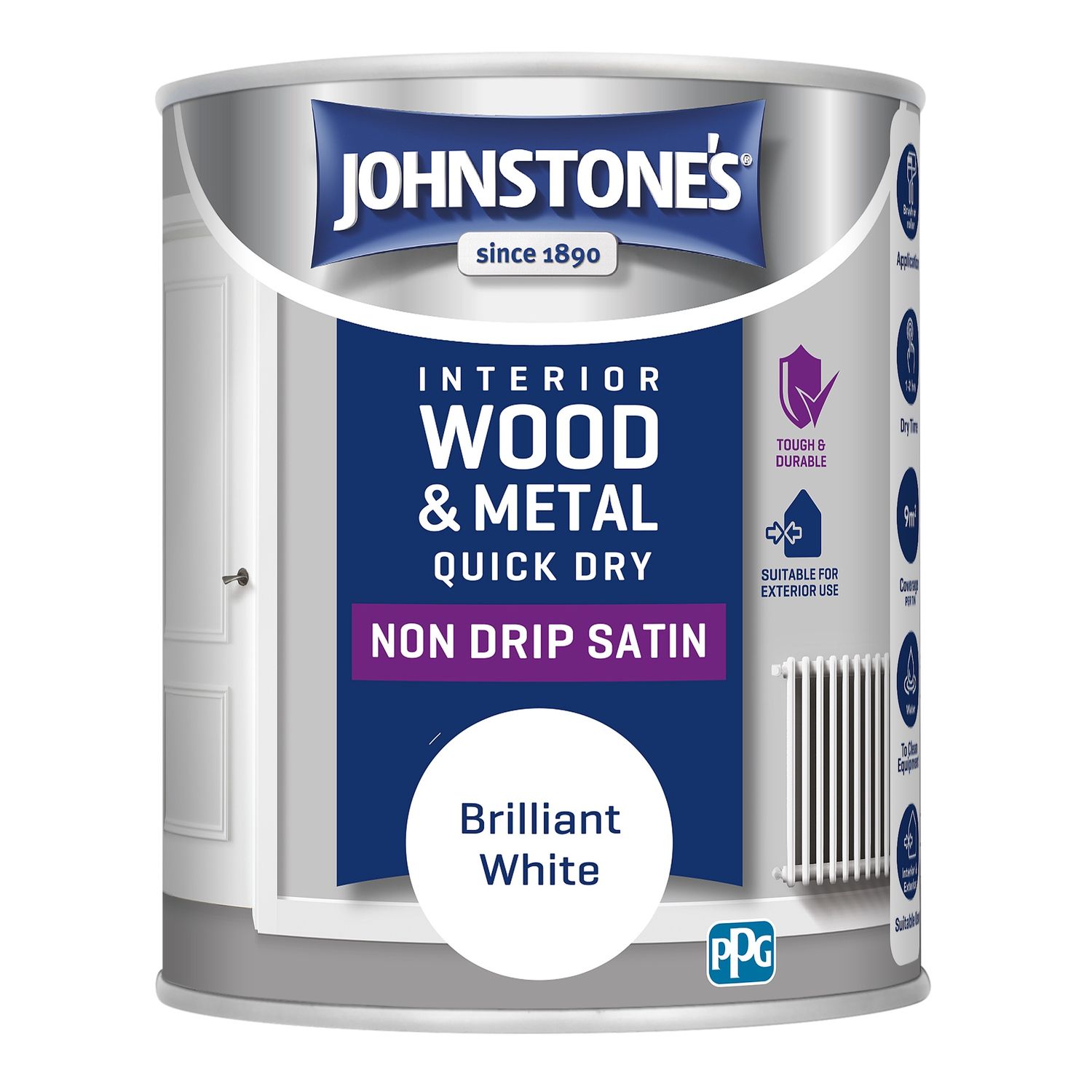 JOHNSTONES  QUICK DRY SATIN PURE BRILLIANT WHITE 750ML