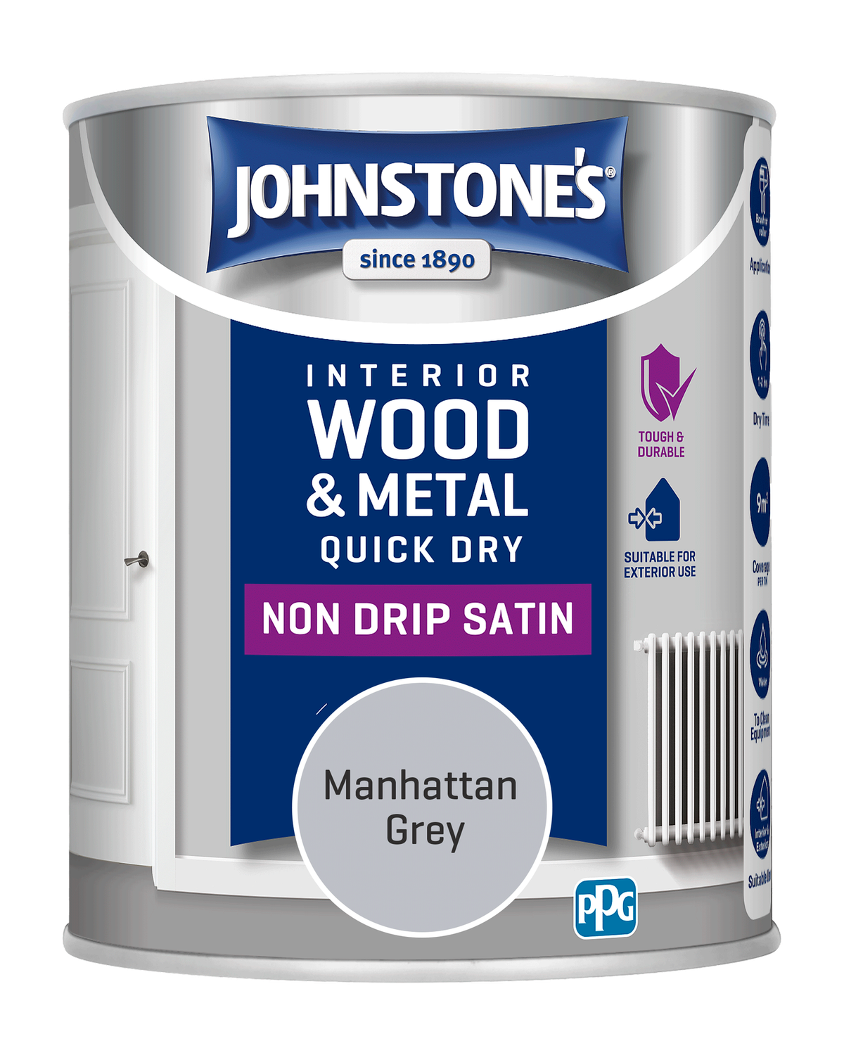 JOHNSTONES  QUICK DRY SATIN MANHATTAN GREY 750ML