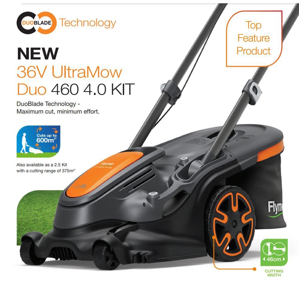 FLYMO 36V ULTRA MOW DUO 460 ELECTRIC ROTARY LAWNMOWER &amp; 2AH BATTERY &amp; CHARGER