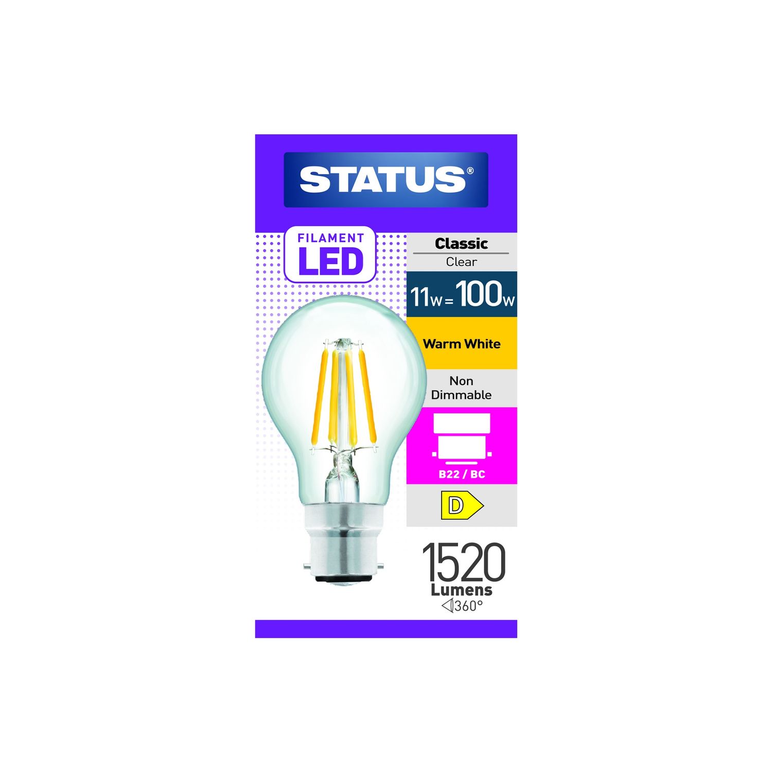 10.5W BC LED GLS FILAMENT BULB WARM WHITE