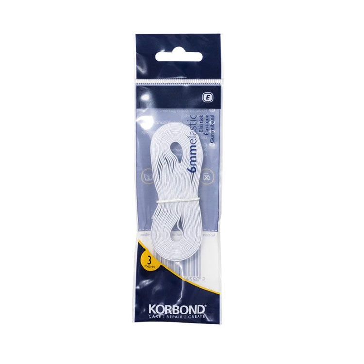 KORBOND WHITE ELASTIC 6MM X 3M