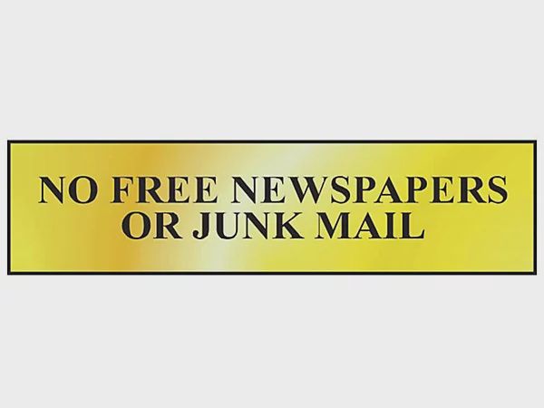 NO FREE PAPERS OR JUNK MAIL SIGN BRASS 200X50MM