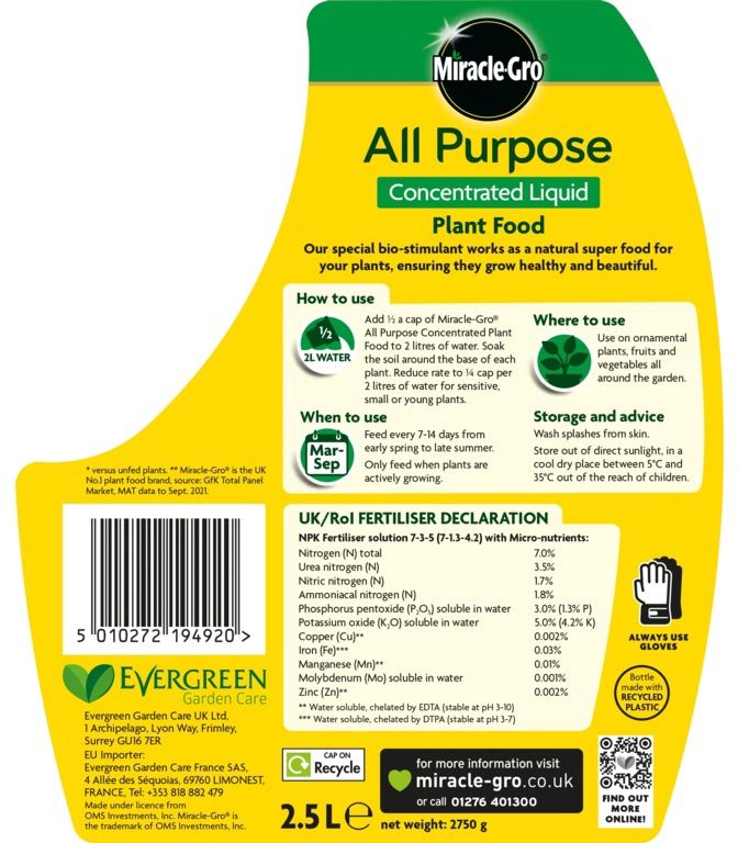 Miracle gro all purpose plant food 2.5L